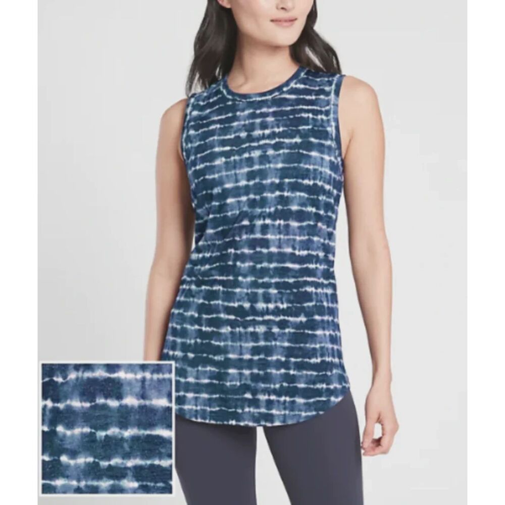 Athleta Blue & White Tie-Dye Muscle Tank - Size M/P - Super Soft Workout Tee